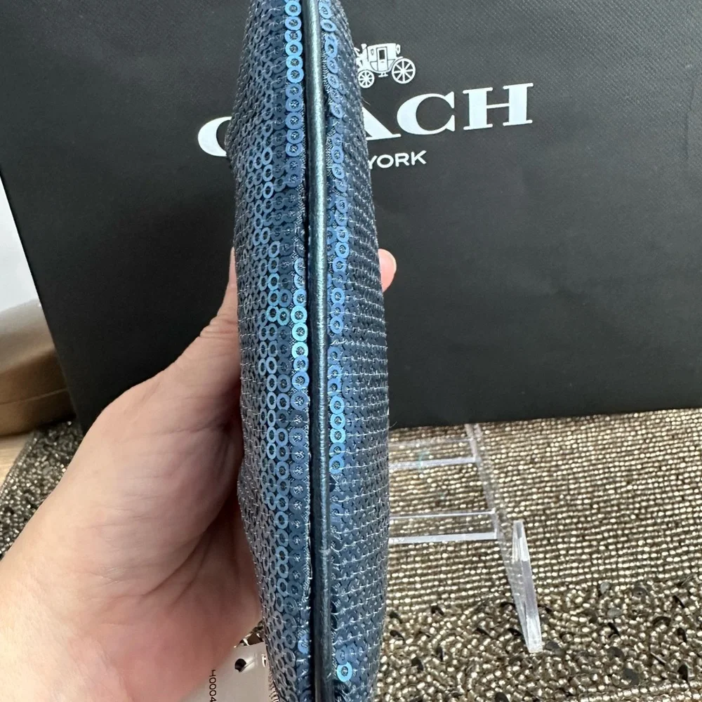 NWT Coach Special Edition blue sequined wristlet